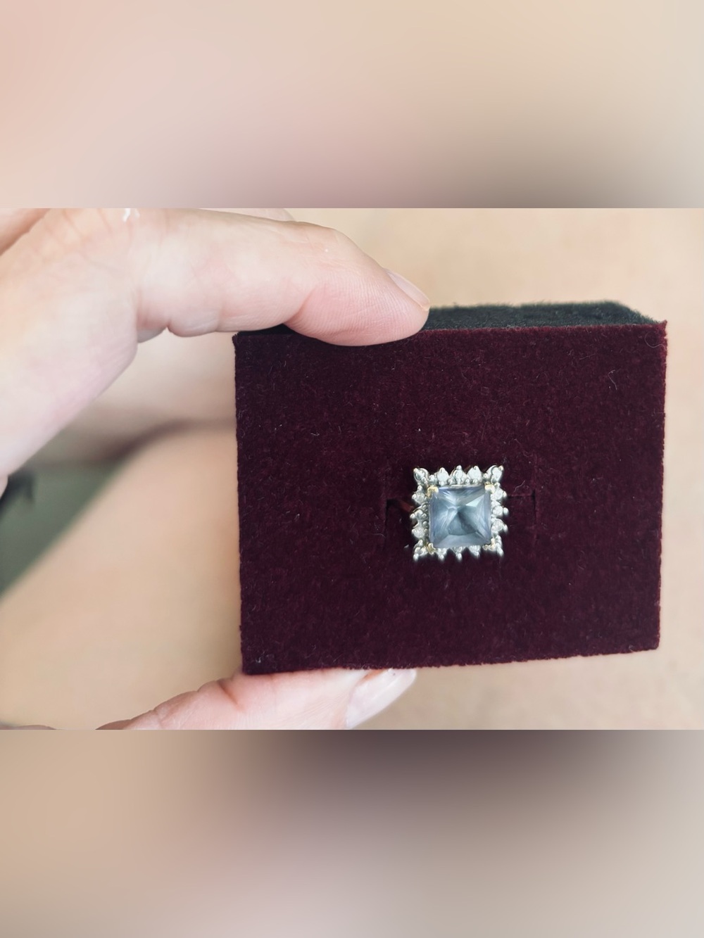 Square Gray Gemstone Halo ring -